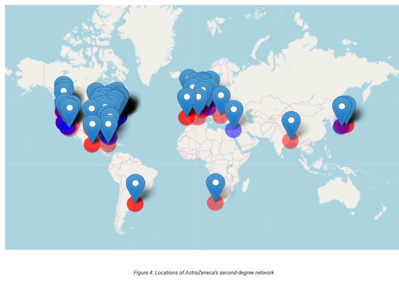 Locations of AstraZeneca’s second-degree network